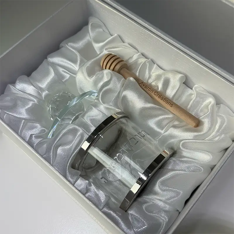 Pot de miel en cristal et socle argente - photo 2