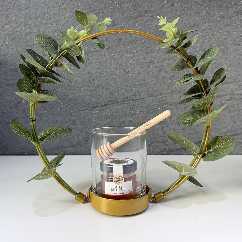 Presentoir Centre de table doré avec mini pot de miel pour Roshashana