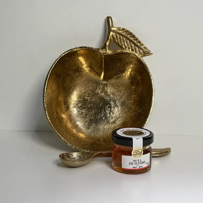 Plateau pomme doré et coupelle a miel Rosh Hashana 